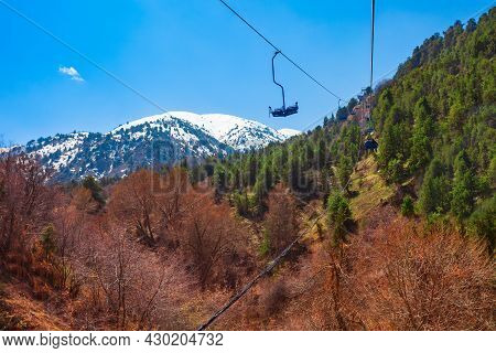 Cable Car To The Beldersay Mountain In Chimgan Region Near Taskent City In Uzbekistan In Spring