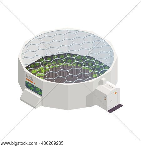Space Colonization Terraforming Isometric Composition With Round Hothouse Module With Growing Plants