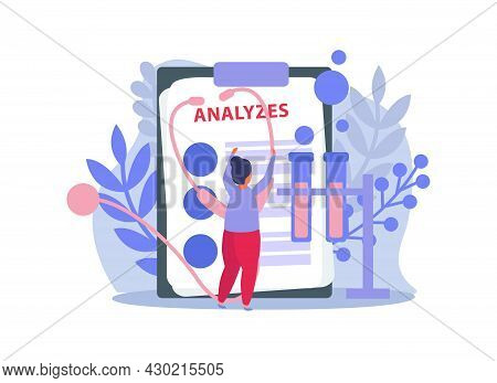 Lung Inspection Flat Icons Composition With Paper Sheet With Analysis Results And Woman With Sthetho