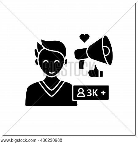 Micro Influencer Glyph Icon. Blogger With Three Thousand Plus Subscribers. Low Influence On People. 