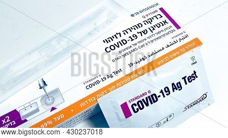 Tel Aviv, Israel, Augost 8, 2021: Covid-19 Home Pcr Self-test Kit