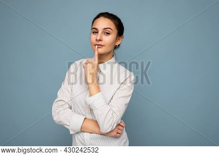 Portrait Of Young Attractive Beautiful Thoughtful Brunette Woman With Sincere Emotions Wearing Casua