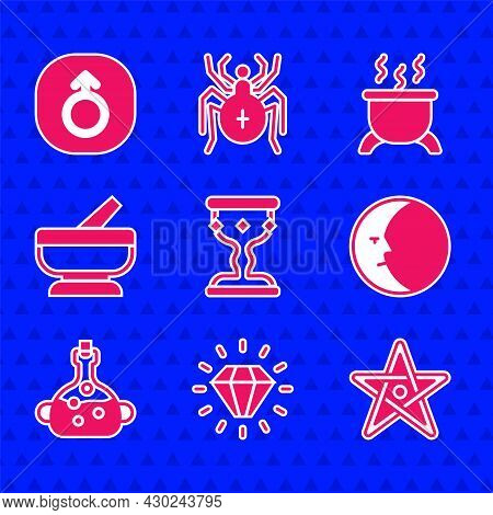 Set Medieval Goblet, Diamond, Pentagram, Moon, Poison In Bottle, Mortar And Pestle, Witch Cauldron A