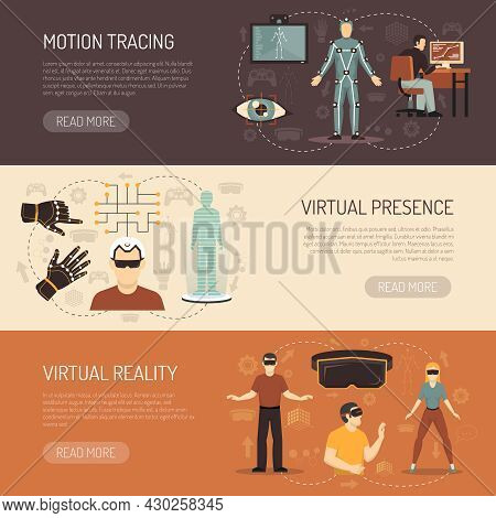Virtual Reality Horizontal Banners With Gamers And Devices For Motion Tracing Eye Tracking And Virtu