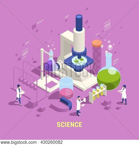 Stem Education Practical Science Laboratory Isometric Hitech Background Composition With Students El