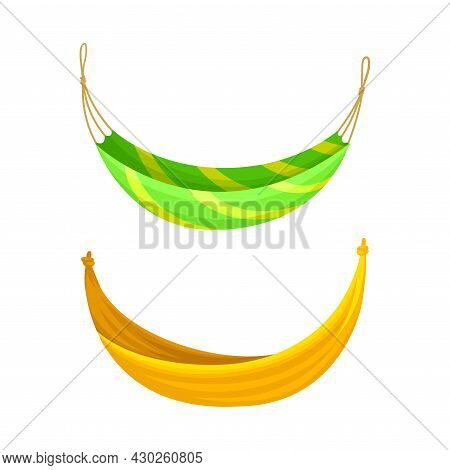 Hanging Hammocks Set. Fabric Rope Swing For Beach Or Summer Outdoor Recreation Vector Illustration