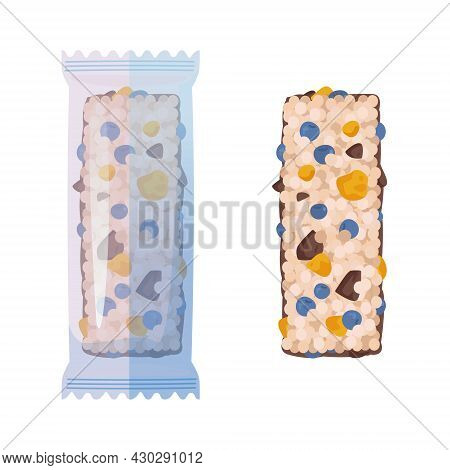 Seth Chocolate Granola Bar With Chocolate, Candied Fruits, Blueberries. In A Blue Transparent Packag