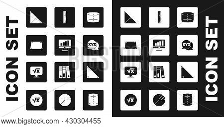 Set Geometric Figure Cylinder, Computer Monitor With Graph Chart, Acute Trapezoid Shape, Angle Bisec
