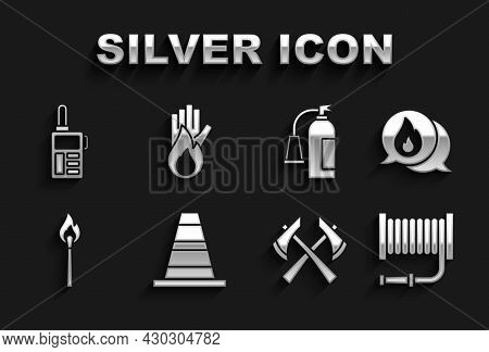 Set Traffic Cone, Telephone Call 911, Fire Hose Reel, Firefighter Axe, Burning Match With Fire, Exti