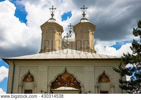 Architectural Details, Beautiful View Of An Orthodox Church Monastery Near Bucharest, Romania, 2021