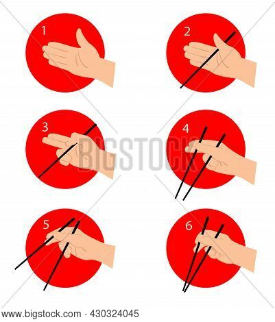 How To Use Chinese Or Japanese Chopsticks Instruction. Eating Asian Food With Special Tool Guide. In