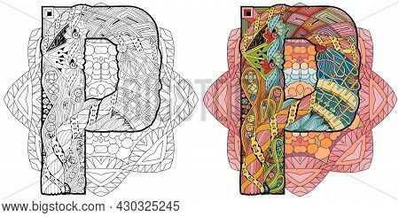 Hand-painted Art Design. Adult Anti-stress Coloring Page. Black And White Hand Drawn Illustration Ma