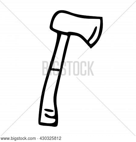 An Axe Drawn By Hand With A Contour. The Axe Icon.