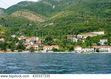 Herceg Novi, Montenegro, August 2021. View Of The Igaloboko-kotor Bay, Mountains And The Village Of 