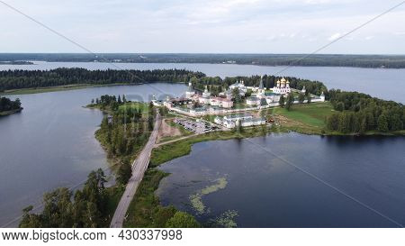 Iversky Monastery Aerial View Landscape. Valdai. Russia