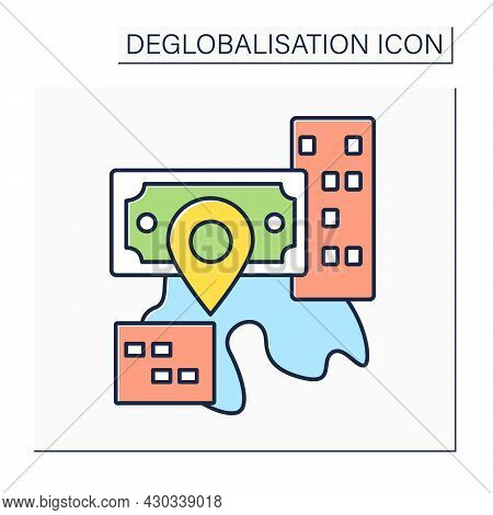 Reverse Globalization Color Icon. Process Of Diminishing Interdependence And Integration. Change In 