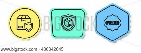Set Line Delivery Security With Shield, And Rice Tag Free. Colored Shapes. Vector