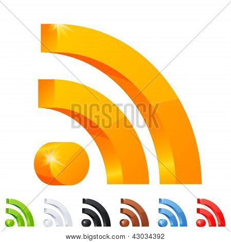 Conjunto de 7 ícone RSS em cores diferentes.