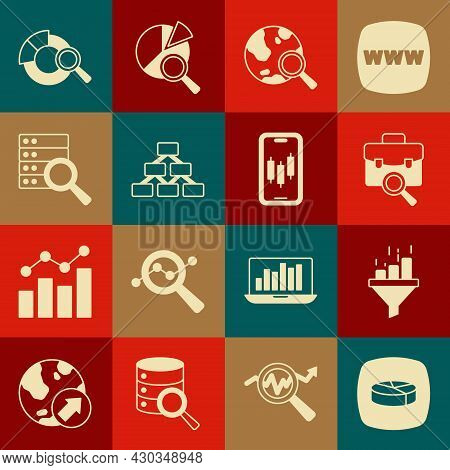 Set Pie Chart Infographic, Sales Funnel With, Work Search, Search Globe, Hierarchy Organogram, Serve