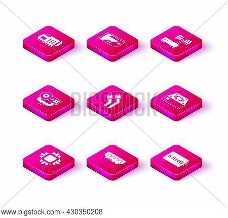 Set Processor With Cpu, Ram, Random Access Memory, Web Camera, Lan Cable Network Internet, Sshd Card