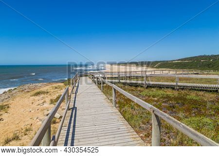 Beautiful empty beach near Sao Martinho do Porto, Portugal