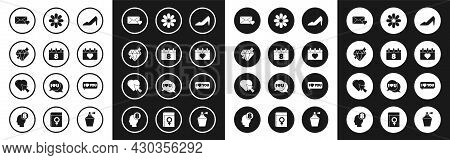 Set Woman Shoe, Calendar With 8 March, Diamond, Envelope, Flower, Speech Bubble I Love You And Heart
