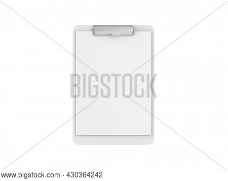 Clipboard With A4 Paper Mock Up On Isolated White Background, 3d Illustration