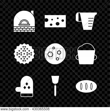 Set Brick Stove, Cheese, Measuring Cup, Oven Glove, Spatula, Bread Loaf, Cracker Biscuit And Cookie 