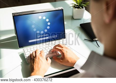 Installing Software Update Progress. Computer Loading Patch From Internet