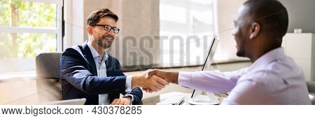 Staffing Interview In Office. Law Recruiter Meeting Handshake