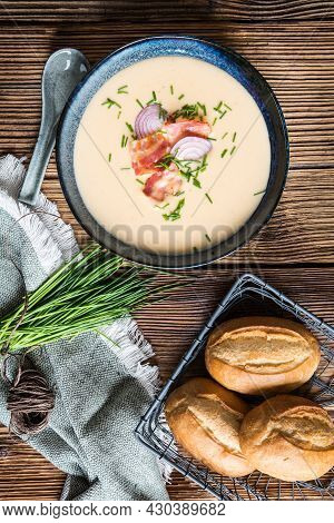 Demikat, Classic Slovakian Creamy Sheep Cheese Soup Topped With Roasted Bacon And Fresh Chives