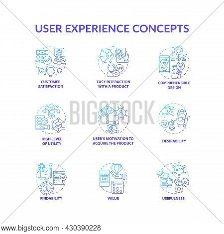 User Experience Concept Icons Set. Customer Satisfaction Idea Thin Line Color Illustrations. User Mo