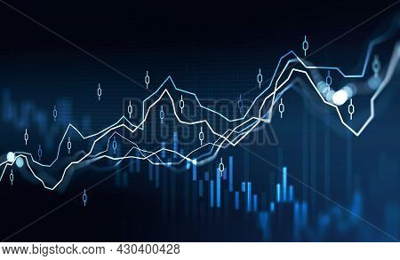 Financial Rising Graph And Chart With Lines And Indicators That Illustrate Investment Management On 