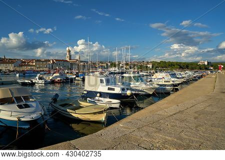 Krk, Croatia - August 05, 2021: Boats In The Port Of Krk On The Island Of The Same Name Krk On The A