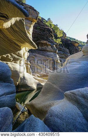 Tas Yaran Valley In Usak Turkey. Natural Rock Formations Created By The Flowing Water