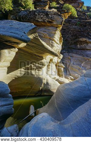 Tas Yaran Valley In Usak Turkey. Natural Rock Formations Created By The Flowing Water
