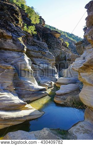 Tas Yaran Valley In Usak Turkey. Natural Rock Formations Created By The Flowing Water