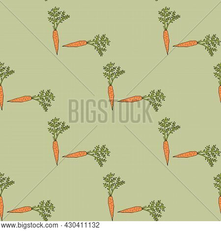 Seamless Pattern With Yammy Carrot On Green Background. Vector Image.