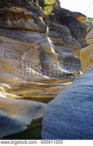 Tas Yaran Valley In Usak Turkey. Natural Rock Formations Created By The Flowing Water