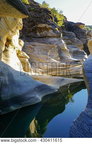 Tas Yaran Valley In Usak Turkey. Natural Rock Formations Created By The Flowing Water