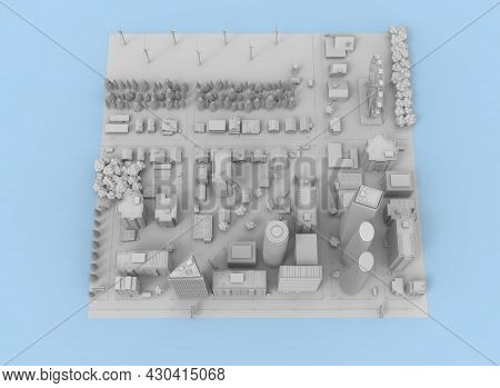 Black And White City On Bloe Background 3d-rendering