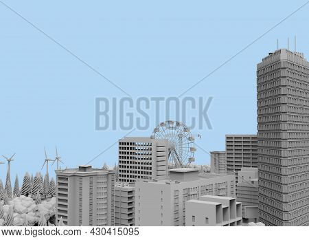 Black And White City On Bloe Background 3d-rendering
