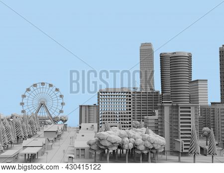 Black And White City On Bloe Background 3d-rendering