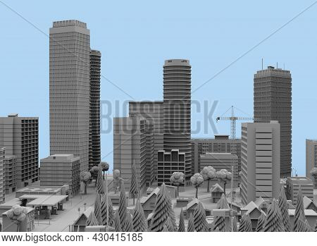 Black And White City On Bloe Background 3d-rendering