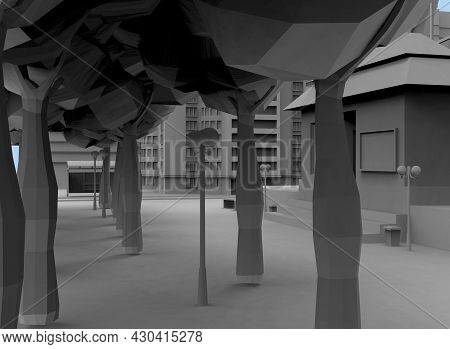 Black And White City On Bloe Background 3d-rendering