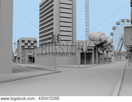 Black And White City On Bloe Background 3d-rendering