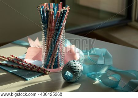 Decor Blue And Pink Colors For Gender Reveal Party, Birth Child Baby Shower Concept Boy Or Girl, Top