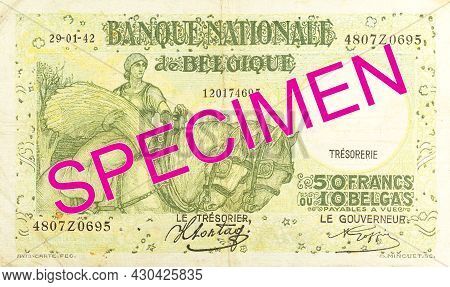 A Single Historic 50 Belgian Franc Note (1942) Reverse