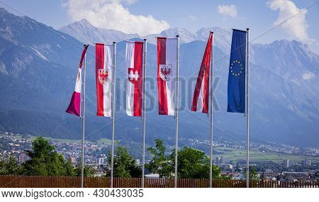 Flags On Bergisel In Innsbruck Austria - Innsbruck, Austria - July 29, 2021