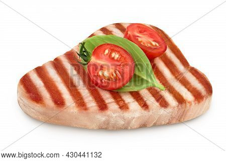 Tuna Fish Steak Grilled Isolated On White Background With Clipping Path And Full Depth Of Field